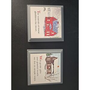 vtg christmas winter scenes by abbey press st meinrad,  pair of wall plaques